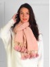 Cashmere Feeling Zig Zag & Rose Scarf with Pom-Poms